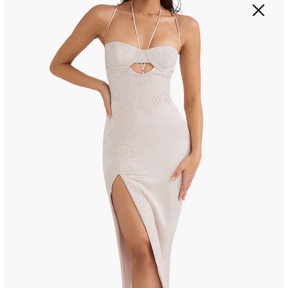 HOUSE OF CB 'Georgia' Crystal Satin and Lace Midi Dress cutout Size M - Picture 1 of 10